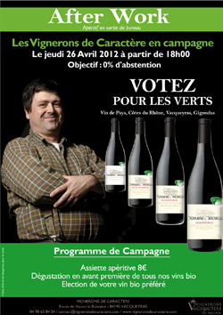 L'affiche "Votez pour les verts" des Vignerons de caractère.